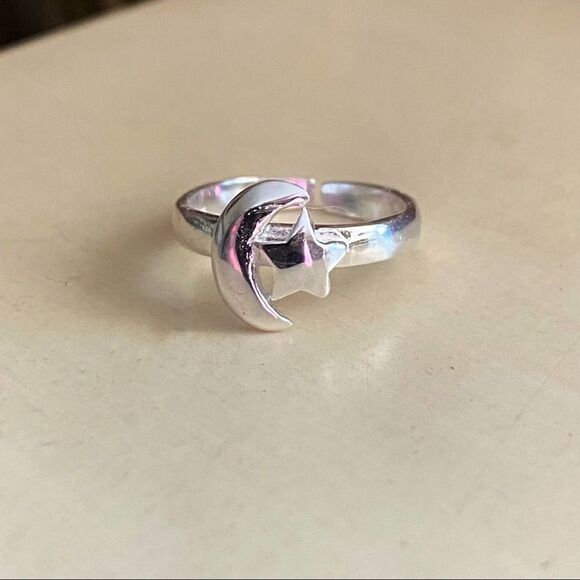 Moon And Star Sterling Silver Toe Ring Midi Ring - Picture 3 of 4